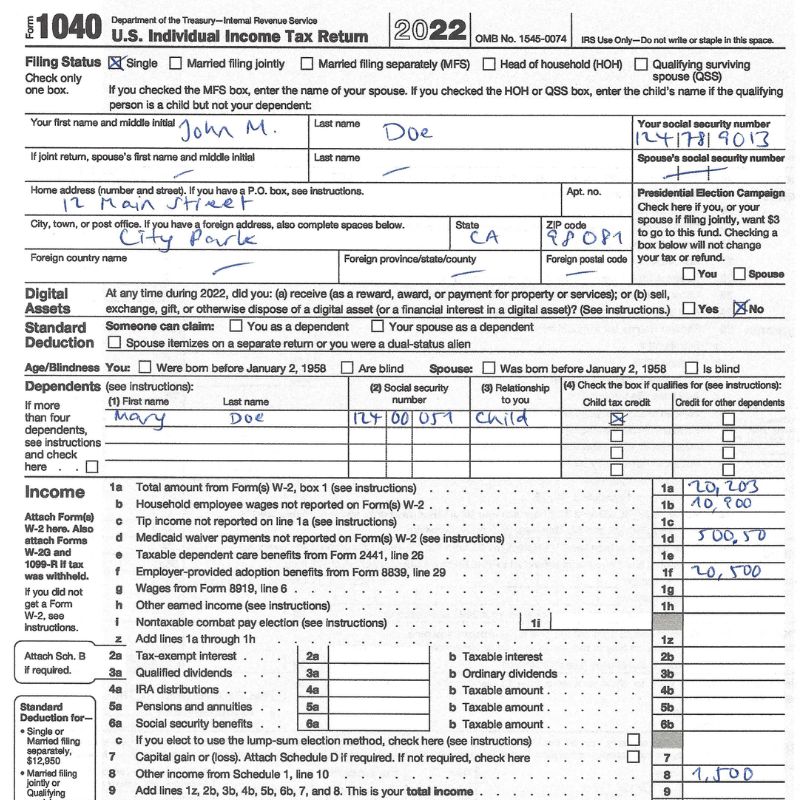 A US tax form as PDF