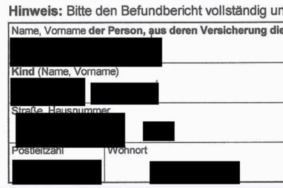 Form with redacted personal data