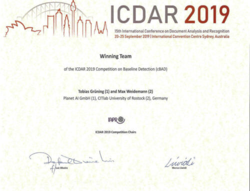 PLANET AI gewinnt die ICDAR 2019 Competition on Baseline Detection (cBAD)!