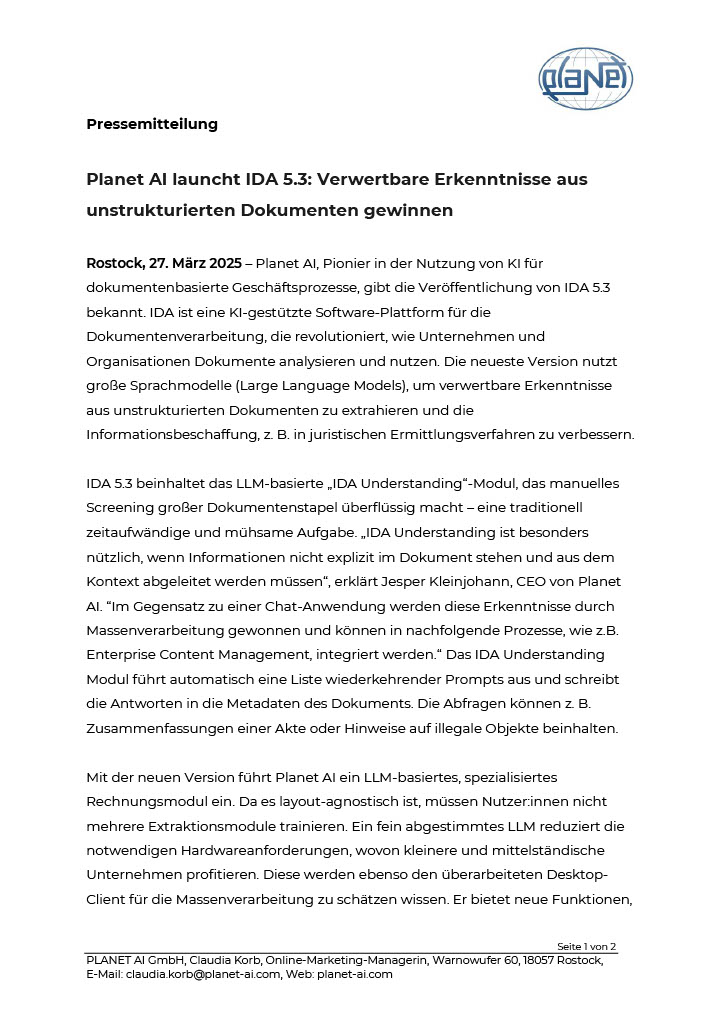 Pressemitteilung IDA 5.3 - März 2025