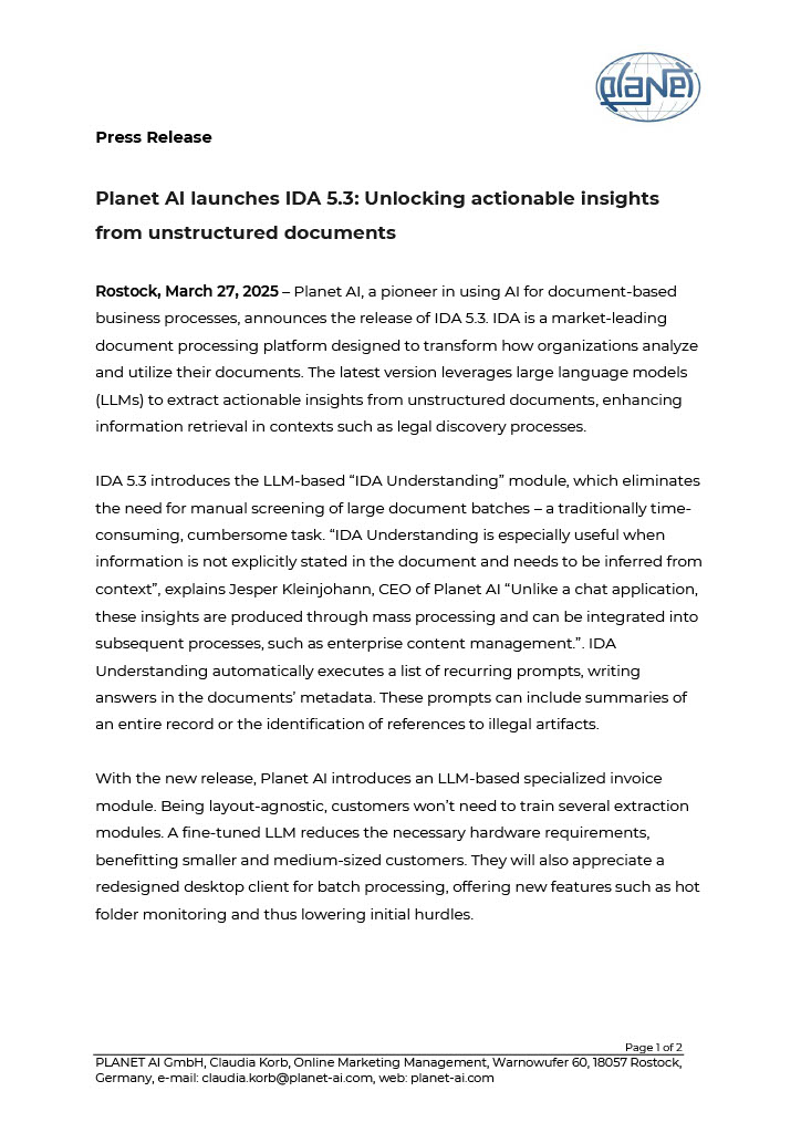 Press Release IDA 5.3 - March 2025