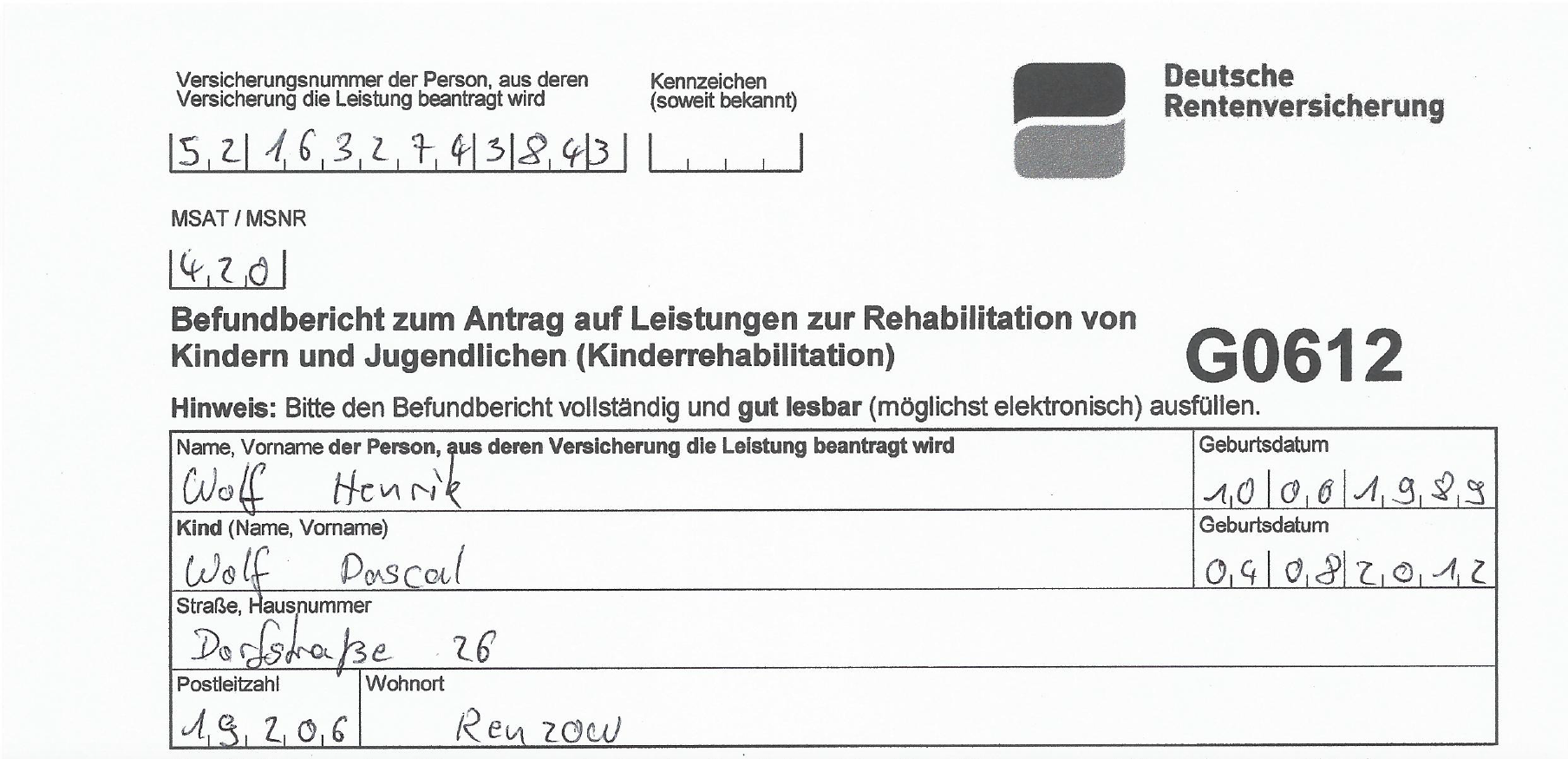 Formular vor der Schwärzung